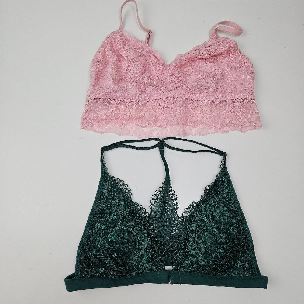 Victoria's Secret & Pink 2pc Lace Bralettes Sz S‎ Emerald Green Light Pink Bra - Picture 2 of 6